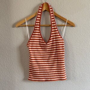 American Eagle Outfitters Orange and White Striped Halter Tank